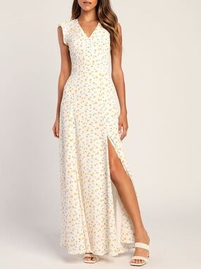 ✨Lulu's Fresh Picked White Floral Print Backless Maxi Dress Size S